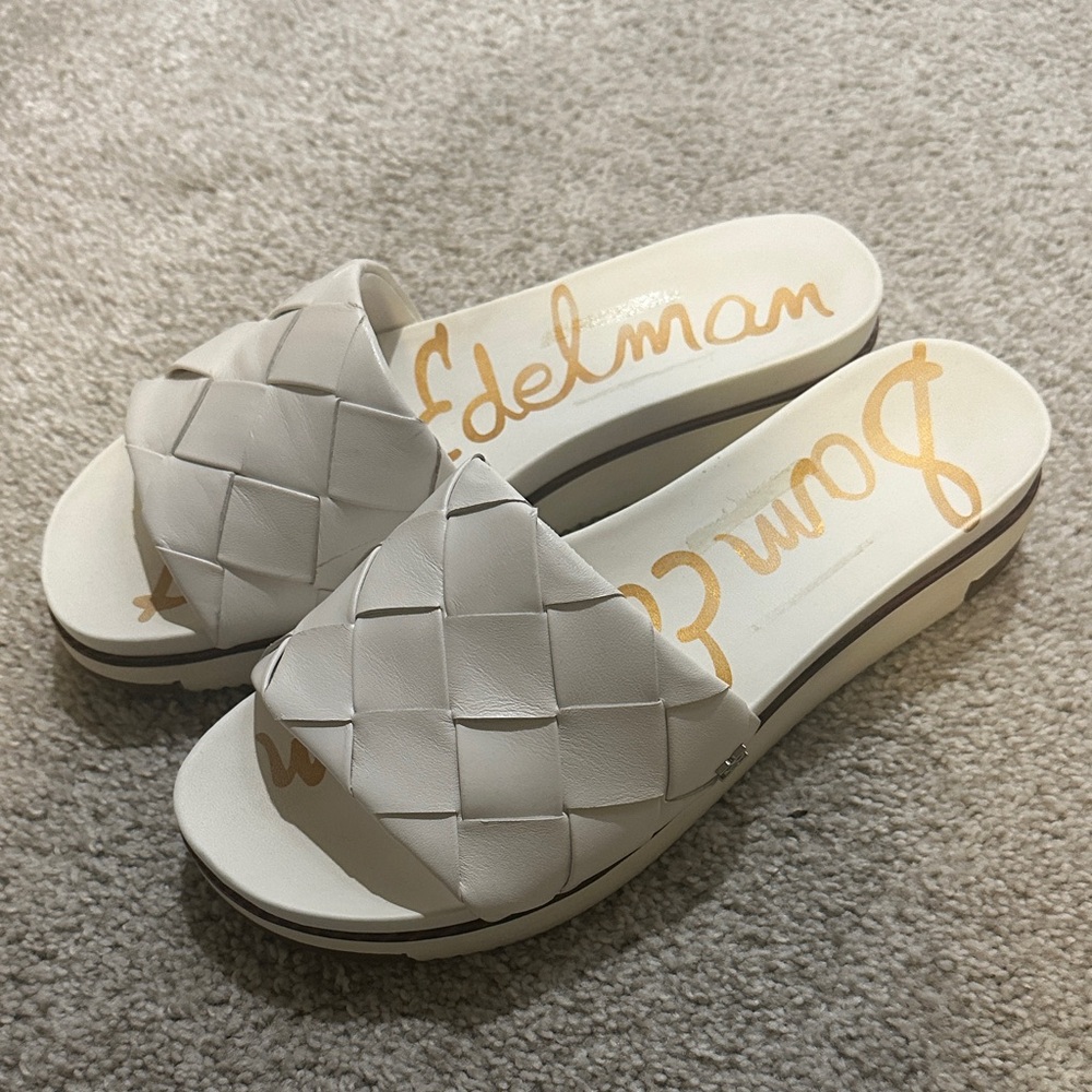 Sam Edelman Cream Woven Slide Sandals
